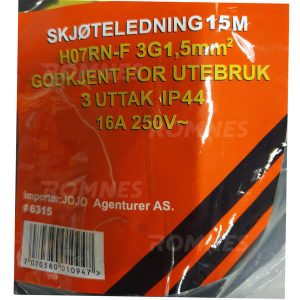 Skjøtekabel 3x1,5mm² 15M