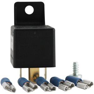 Minirele m/2 stk 87 kontakter 12V 30A. Sett med kabelsko.