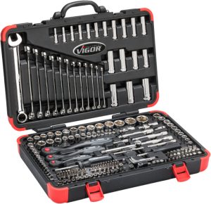 Verktøy-sett 1/4"+3/8"+1/2" 212 deler